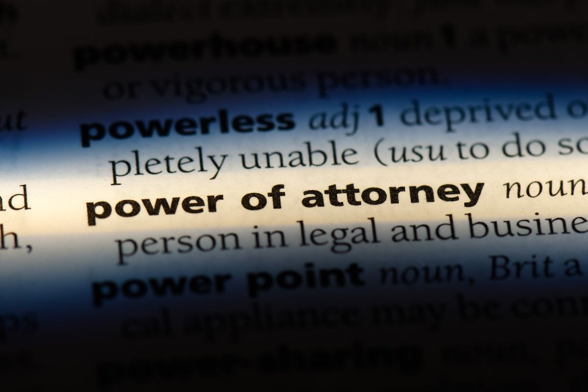 power of attorney word in a dictionary. power of attorney concept.